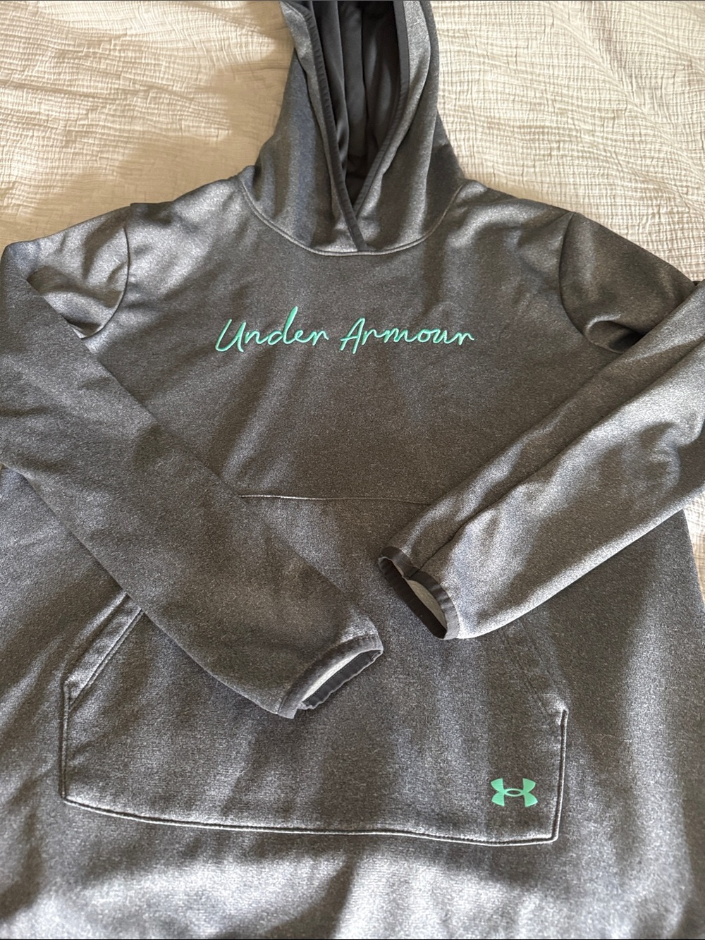 Under Armour Gray Hoodie with Mint Script & Logo
